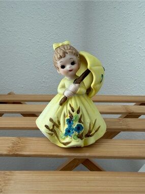 Vintage George Good April Showers Girl in Yellow Dress with Umbrella Figurine
